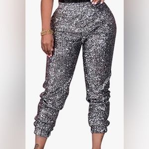 Metallic Sequin Glitter Joggers